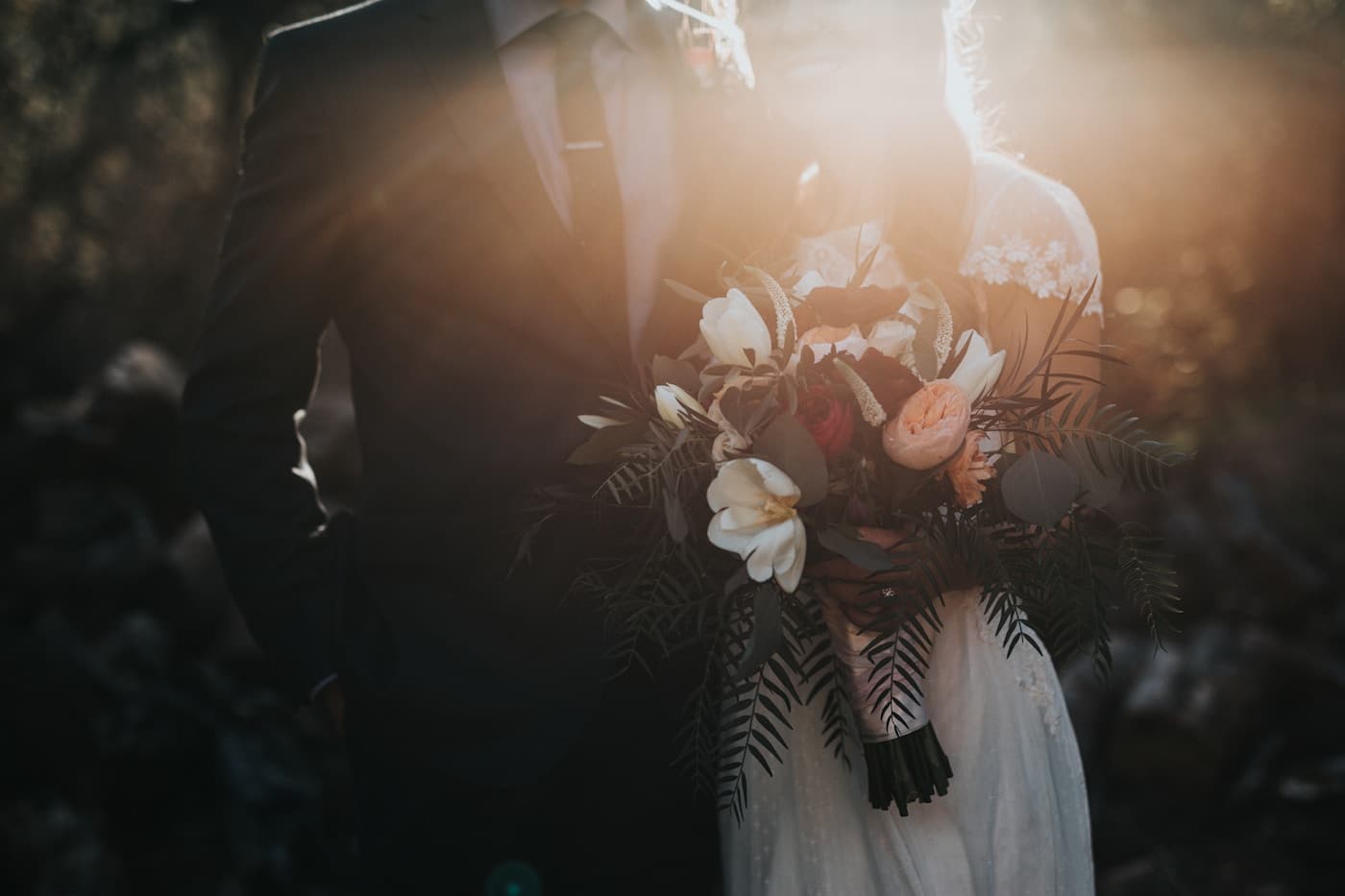 A couple sharing a quiet moment on their wedding day